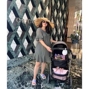 Green maternity ruffle sleeve dress